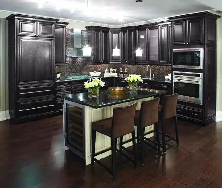 kitchen with brown cabinets